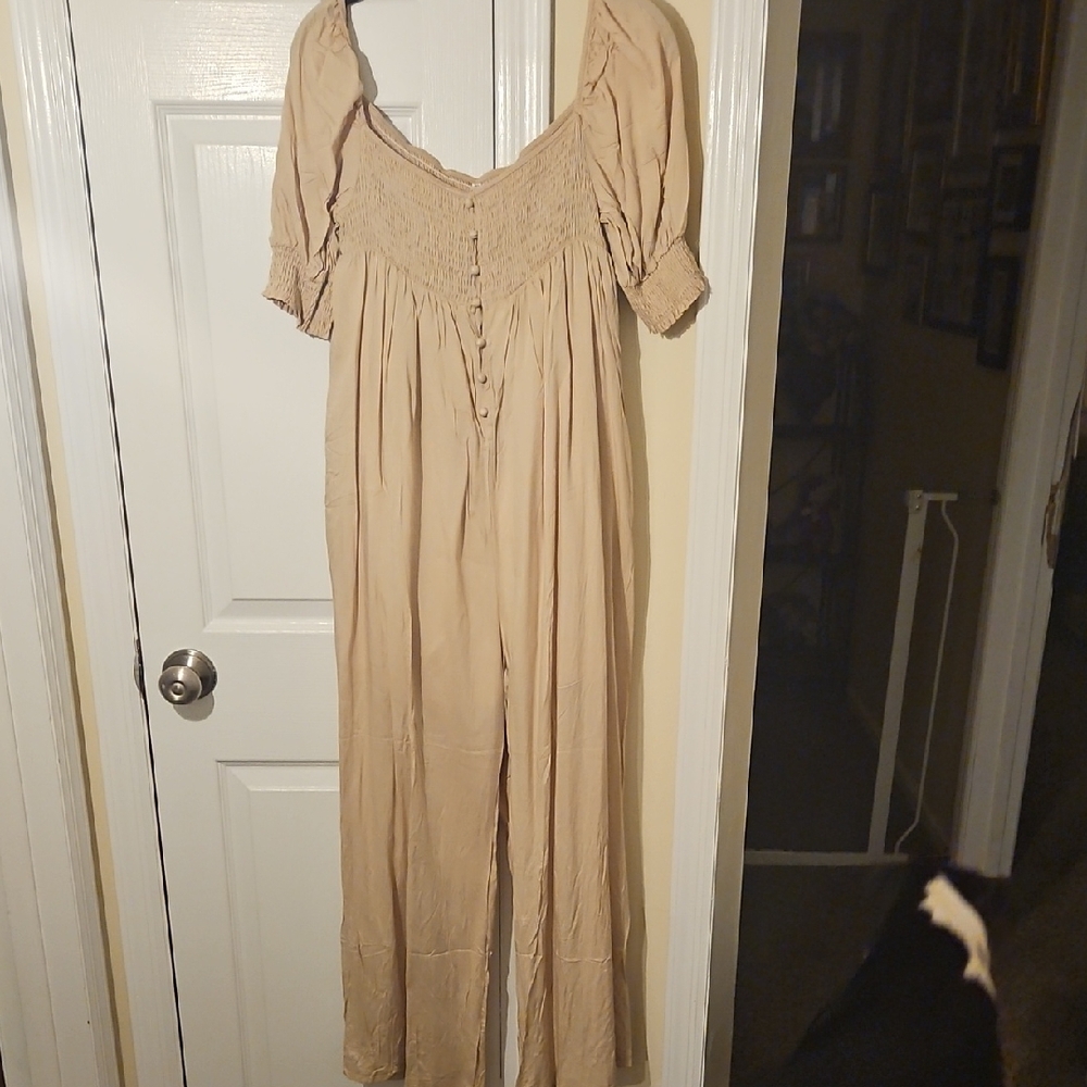 Beige Wide Leg Jumpsuit
